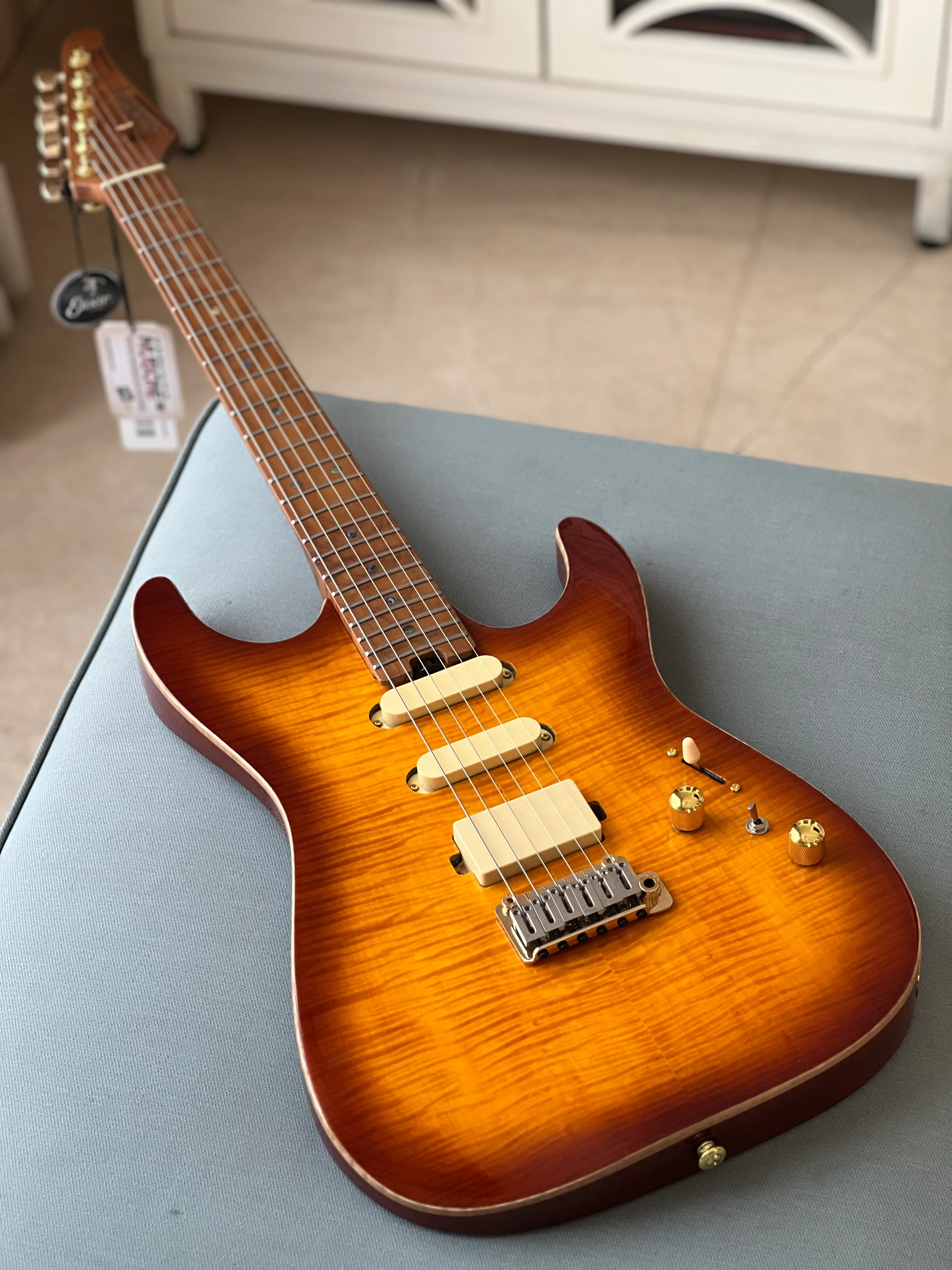 Soloking MS-1 Custom 22 HSS Flat Top One Piece Roasted Flame Neck in Bengal Burst Nafiri Special Run - Image 7