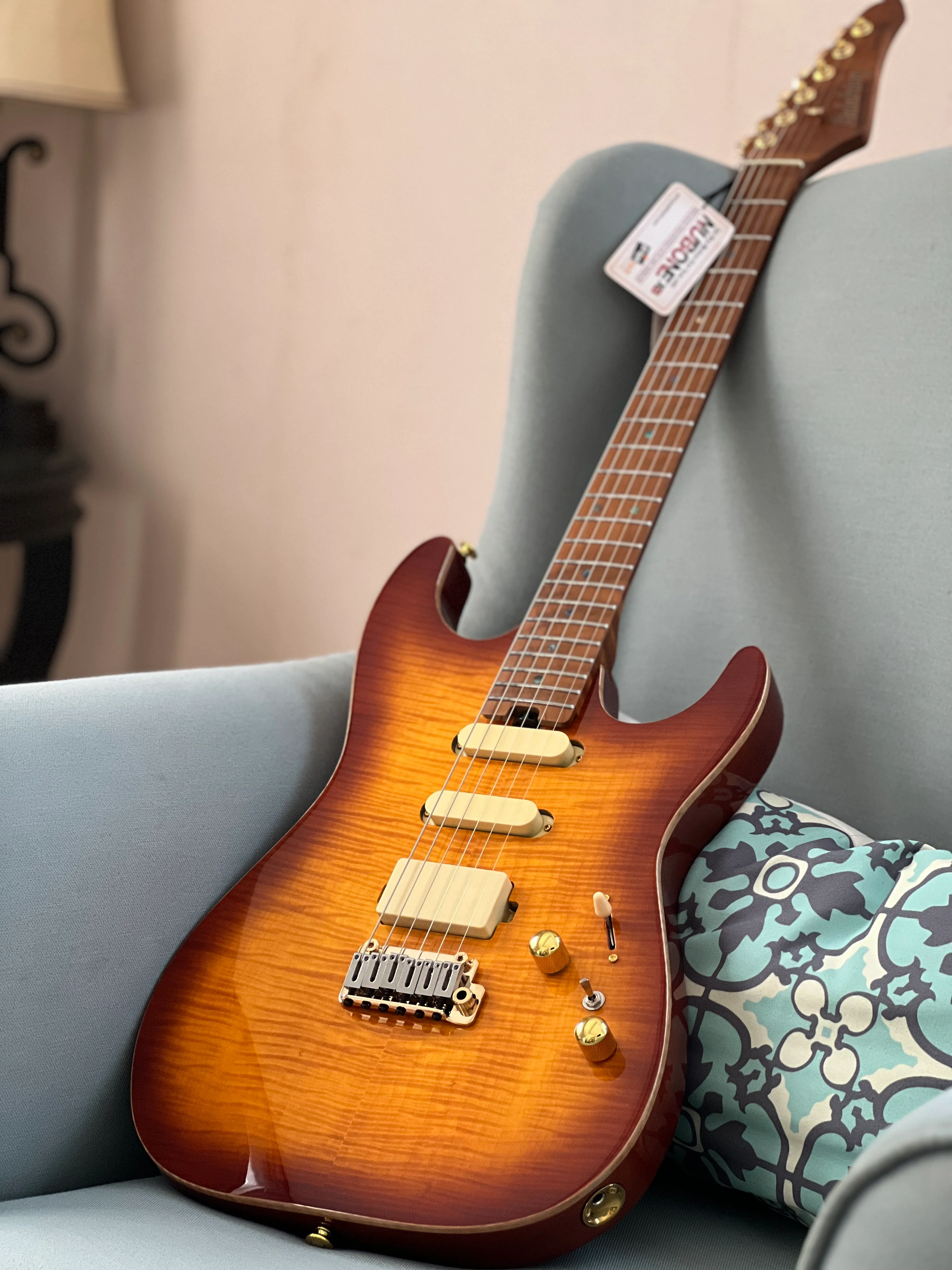Soloking MS-1 Custom 22 HSS Flat Top One Piece Roasted Flame Neck in Bengal Burst Nafiri Special Run - Image 9