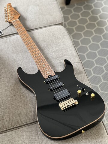 Soloking MS-1 Custom 22 HSS Flat Top Roasted Flame Maple Neck in Black Beauty - Image 5