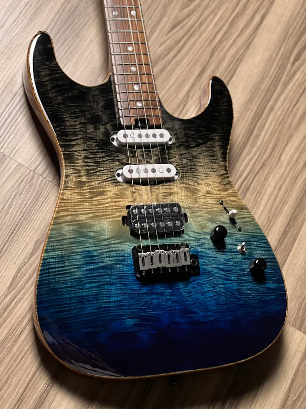 Soloking MS-1 Custom 22 HSS with Rosewood FB in Ocean Storm Double Wipeout JESCAR - Image 4