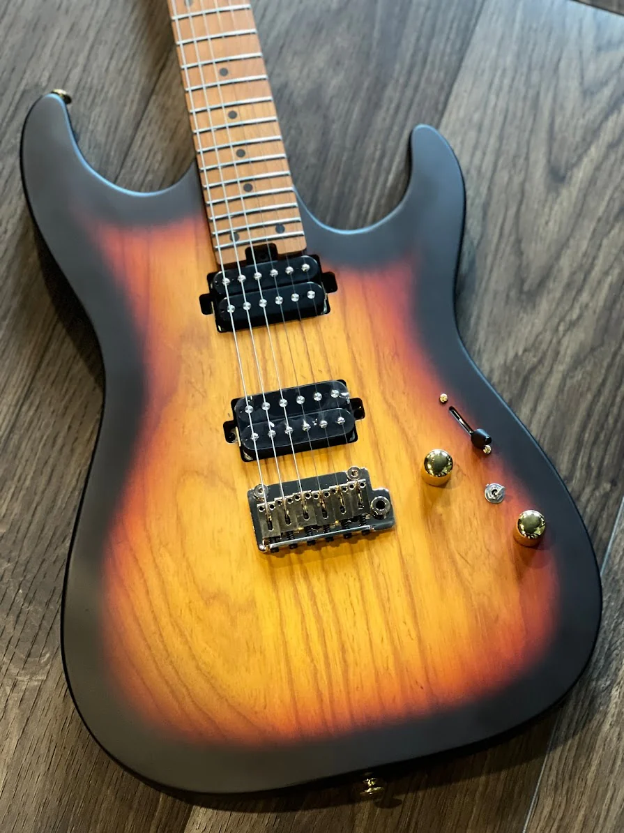 Soloking MS-1 Custom 24 HH Ash Flat Top Roasted Maple FB in Tri Fade Burst Nafiri Special Run - Image 2