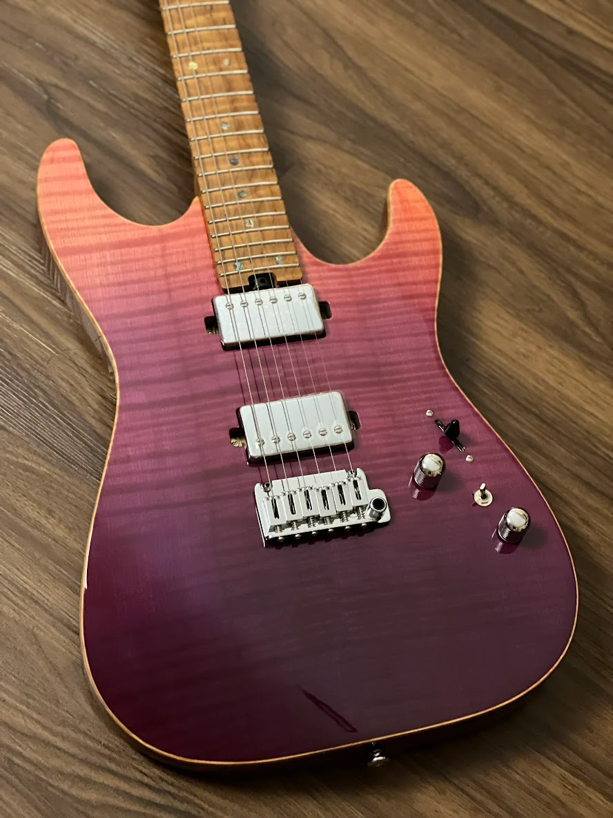 Soloking MS-1 Custom 24 HH Flat Top Elite with One Piece Roasted Flame Neck in Purple Surf - Image 2