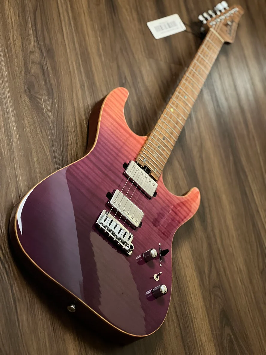 Soloking MS-1 Custom 24 HH Flat Top Elite with One Piece Roasted Flame Neck in Purple Surf - Image 3