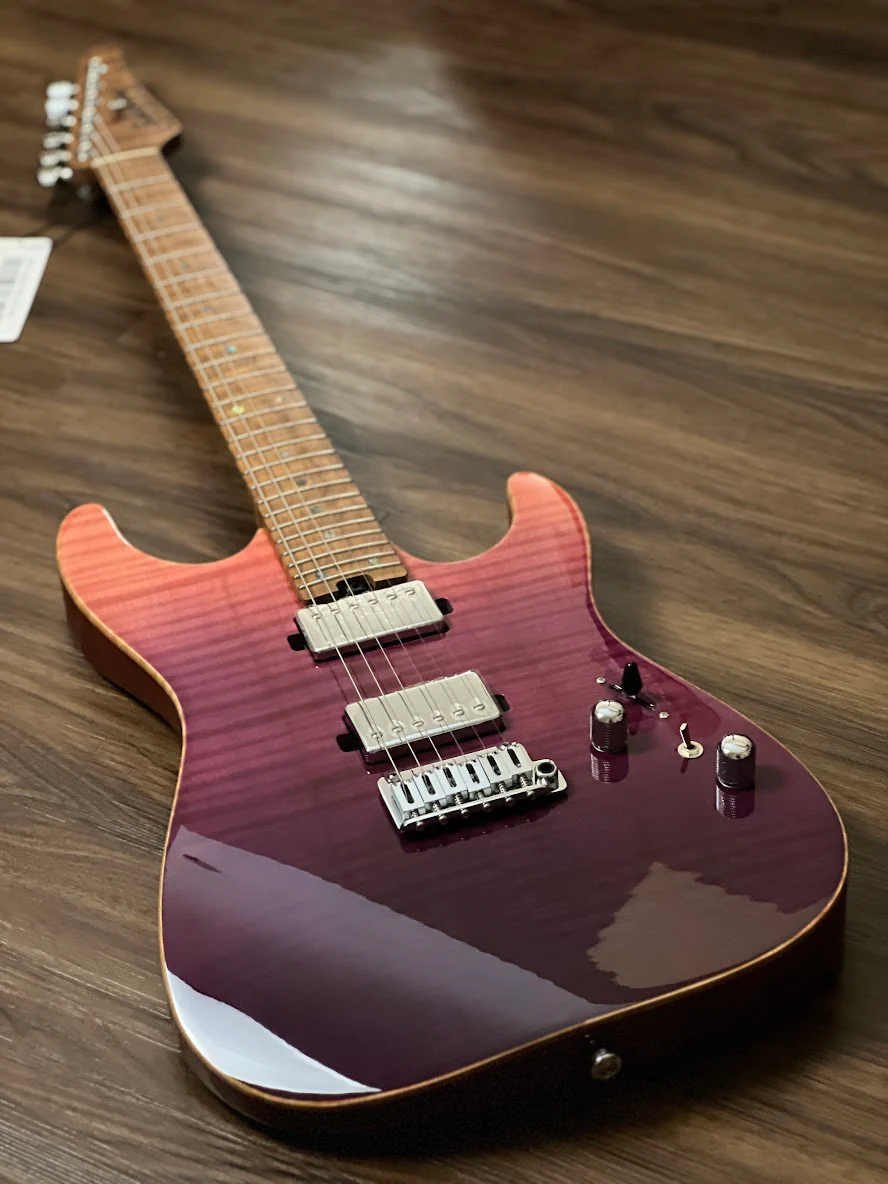 Soloking MS-1 Custom 24 HH Flat Top Elite with One Piece Roasted Flame Neck in Purple Surf - Image 4