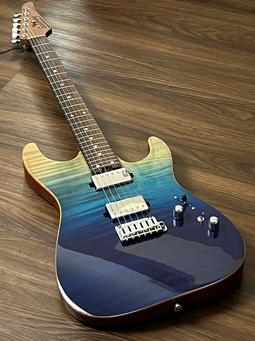 Soloking MS-1 Custom 24 HH Flat Top Elite with Rosewood FB in Bora Blue Surf - Image 2