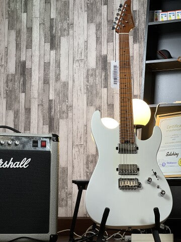 Soloking MS-1 Custom 24 HH Flat Top in Satin White Matte with Roasted Maple Neck - Image 4