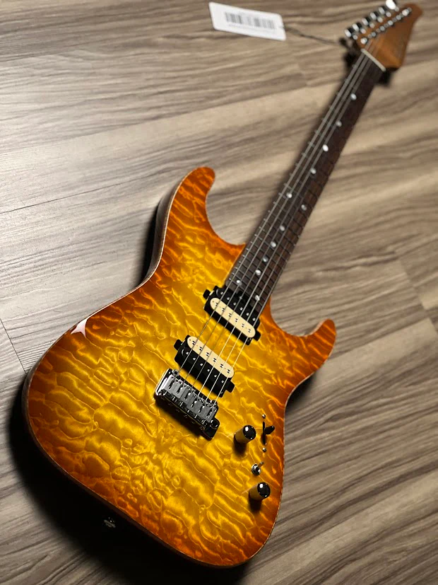 Soloking MS-1 Custom 24 HH Quilt Flat Top with Rosewood FB in Honeyburst Nafiri Special Run - Image 2
