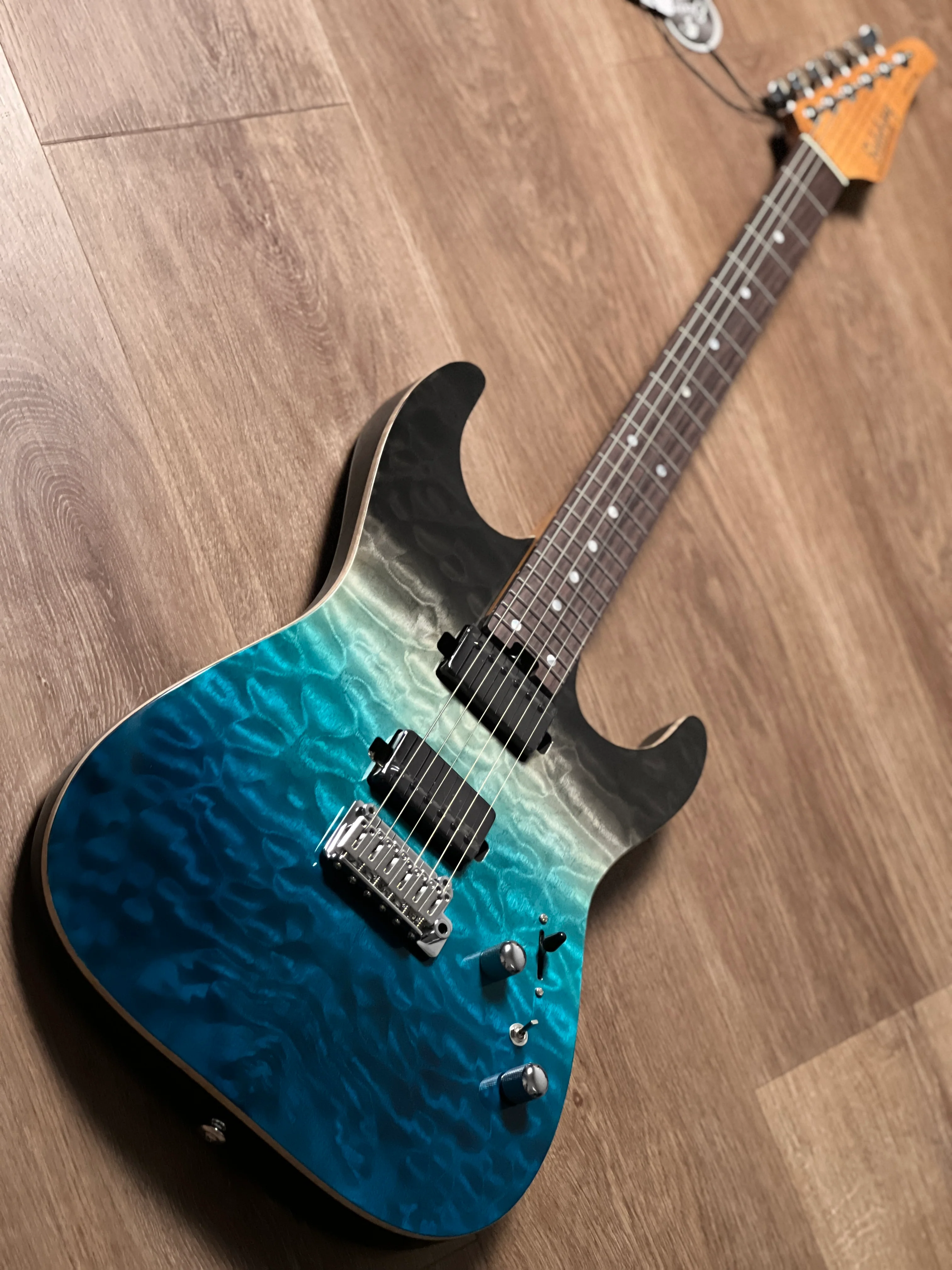 Soloking MS-1 Custom 24 HH Quilt with Rosewood FB in Ocean Storm Double Wipeout JESCAR - Image 5