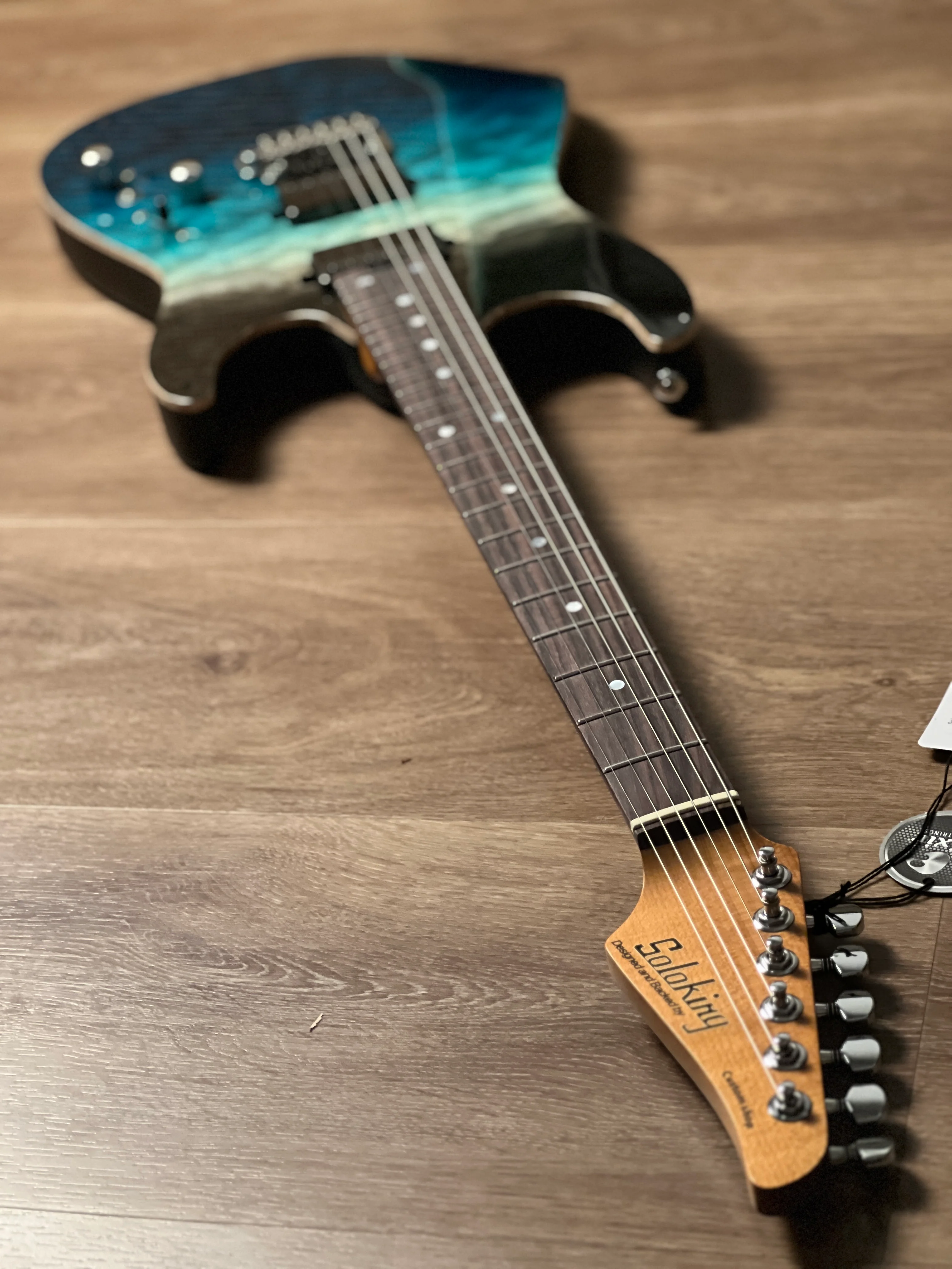 Soloking MS-1 Custom 24 HH Quilt with Rosewood FB in Ocean Storm Double Wipeout JESCAR - Image 6