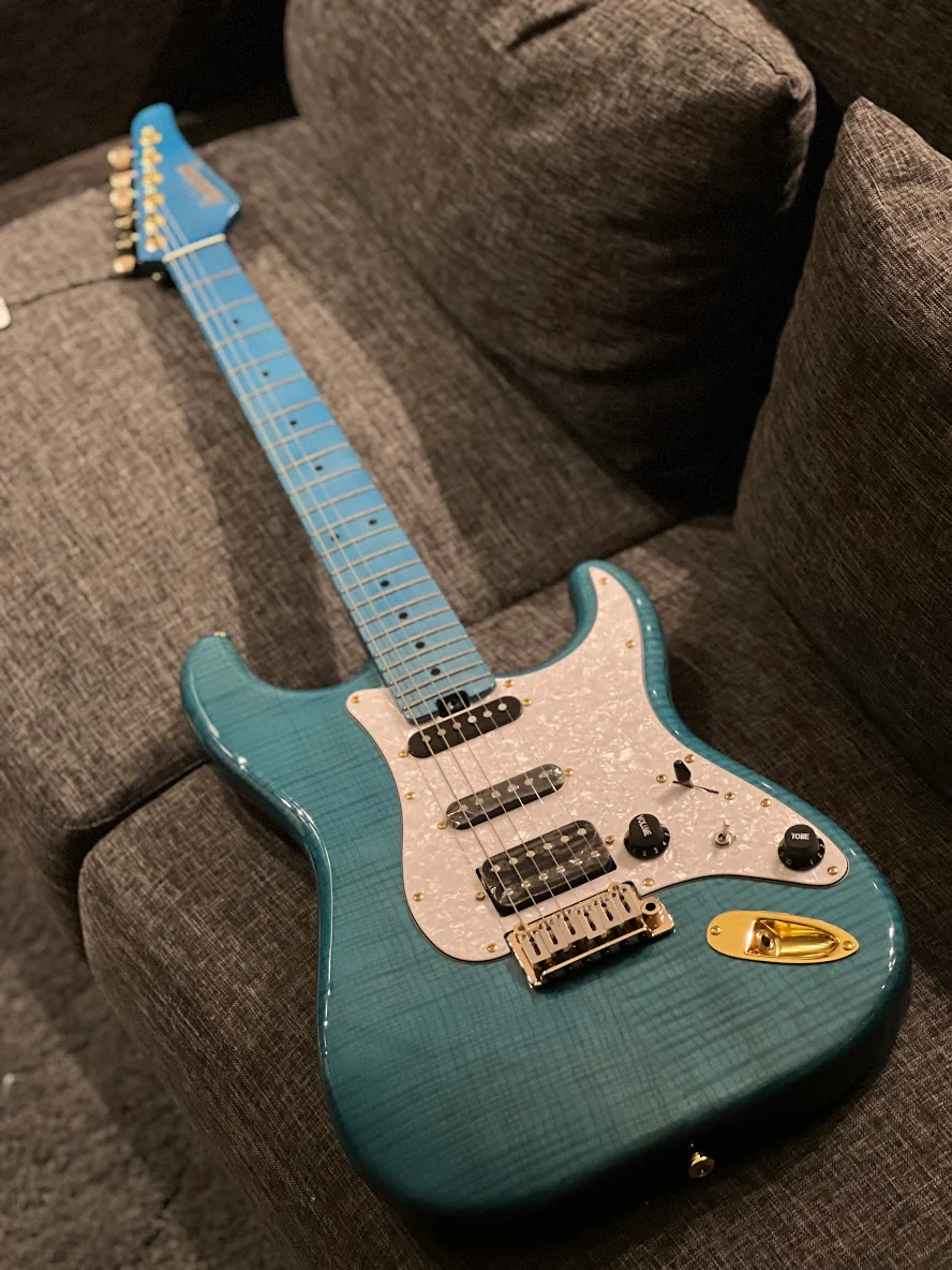 Soloking MS-1 FM Artisan with Blue Tinted Roasted Flame Maple Neck in Ocean Blue Nafiri Special Run - Image 3