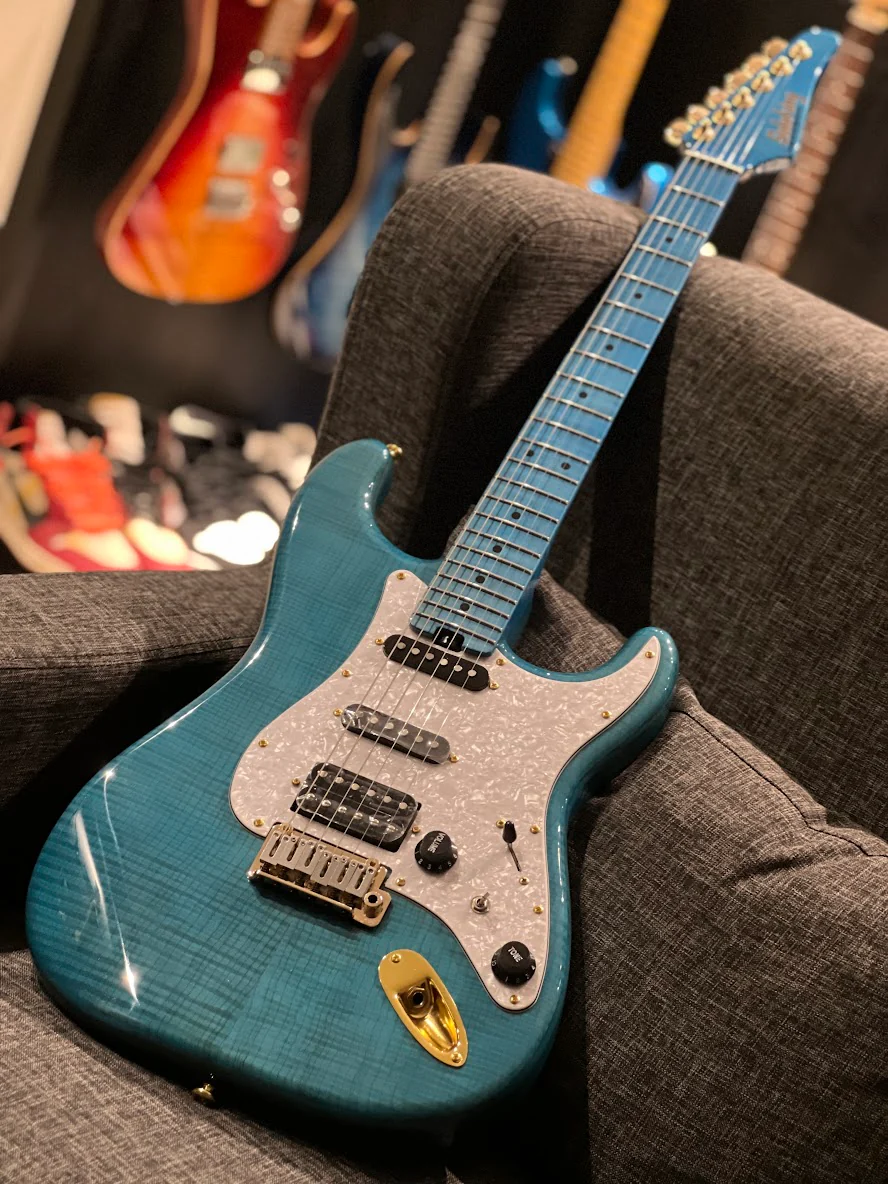 Soloking MS-1 FM Artisan with Blue Tinted Roasted Flame Maple Neck in Ocean Blue Nafiri Special Run - Image 9