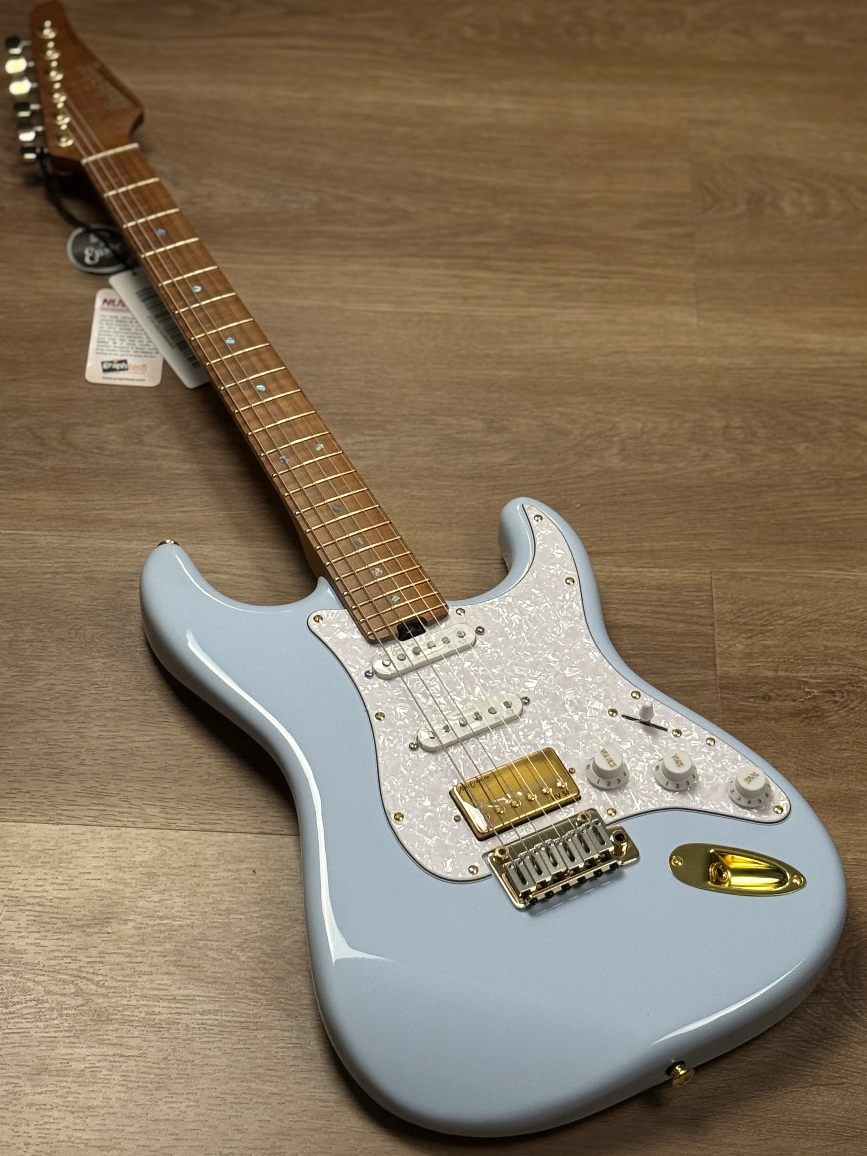 Soloking MS-1 FMN Artisan with Roasted Flame Maple Neck in Faded Sonic Blue JESCAR - Image 5