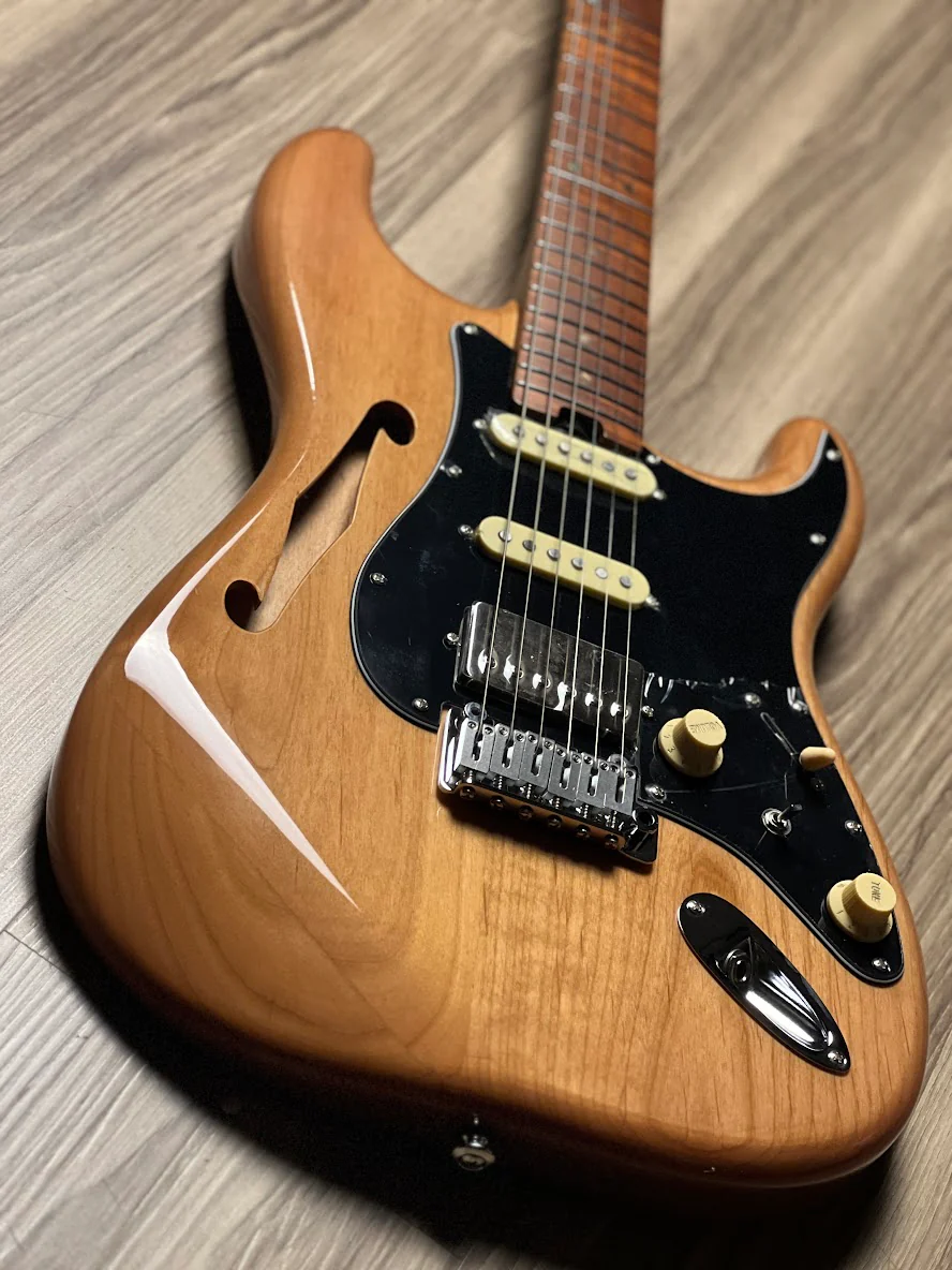 Soloking MS-1 Thinline Artisan FMN with Roasted Flame Neck in Natural Mocha Nafiri Special Run JESCAR - Image 3