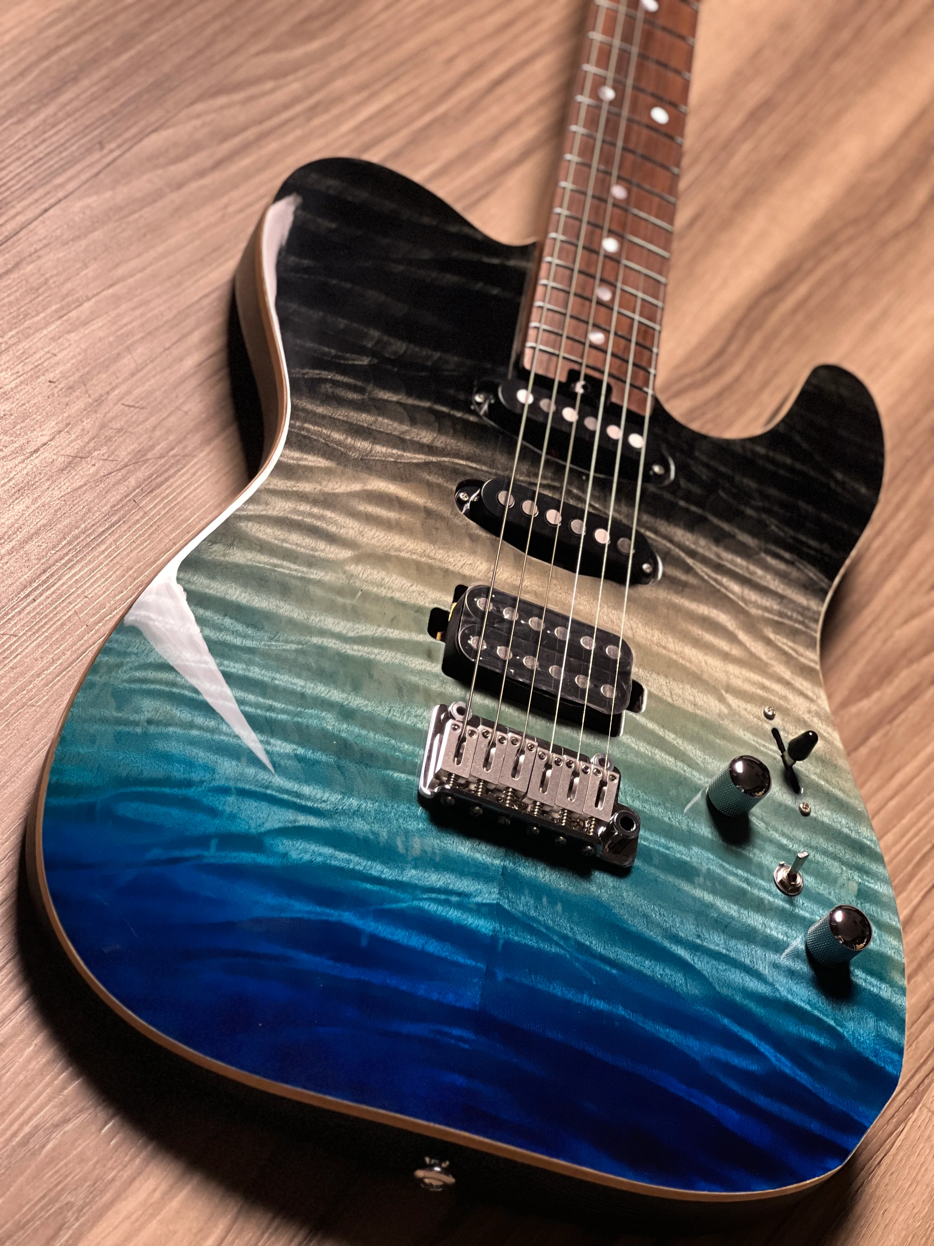Soloking MT-1 Custom 22 HSS Quilt With Rosewood FB in Ocean Storm Double Wipeout JESCAR - Image 8