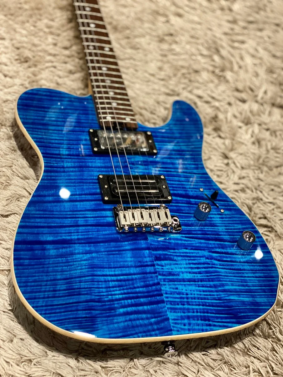 Soloking MT-1 Custom 24 Flame in Seethru Blue with Roasted Neck and Rosewood FB - Image 2