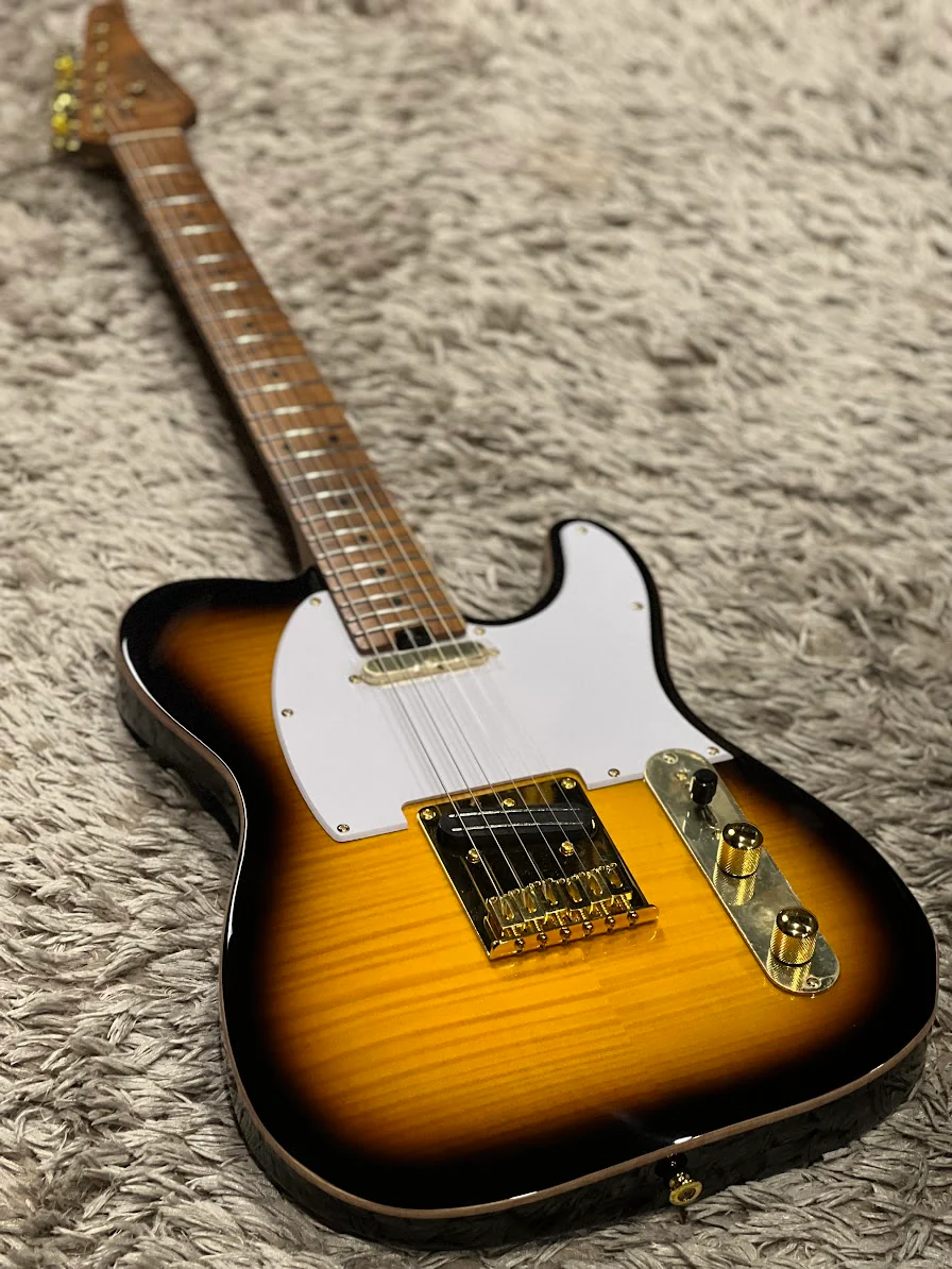 Soloking MT-1 FM 22 Deluxe Hotrail with One Piece Roasted Flame Neck in Brown Sunburst - Image 2