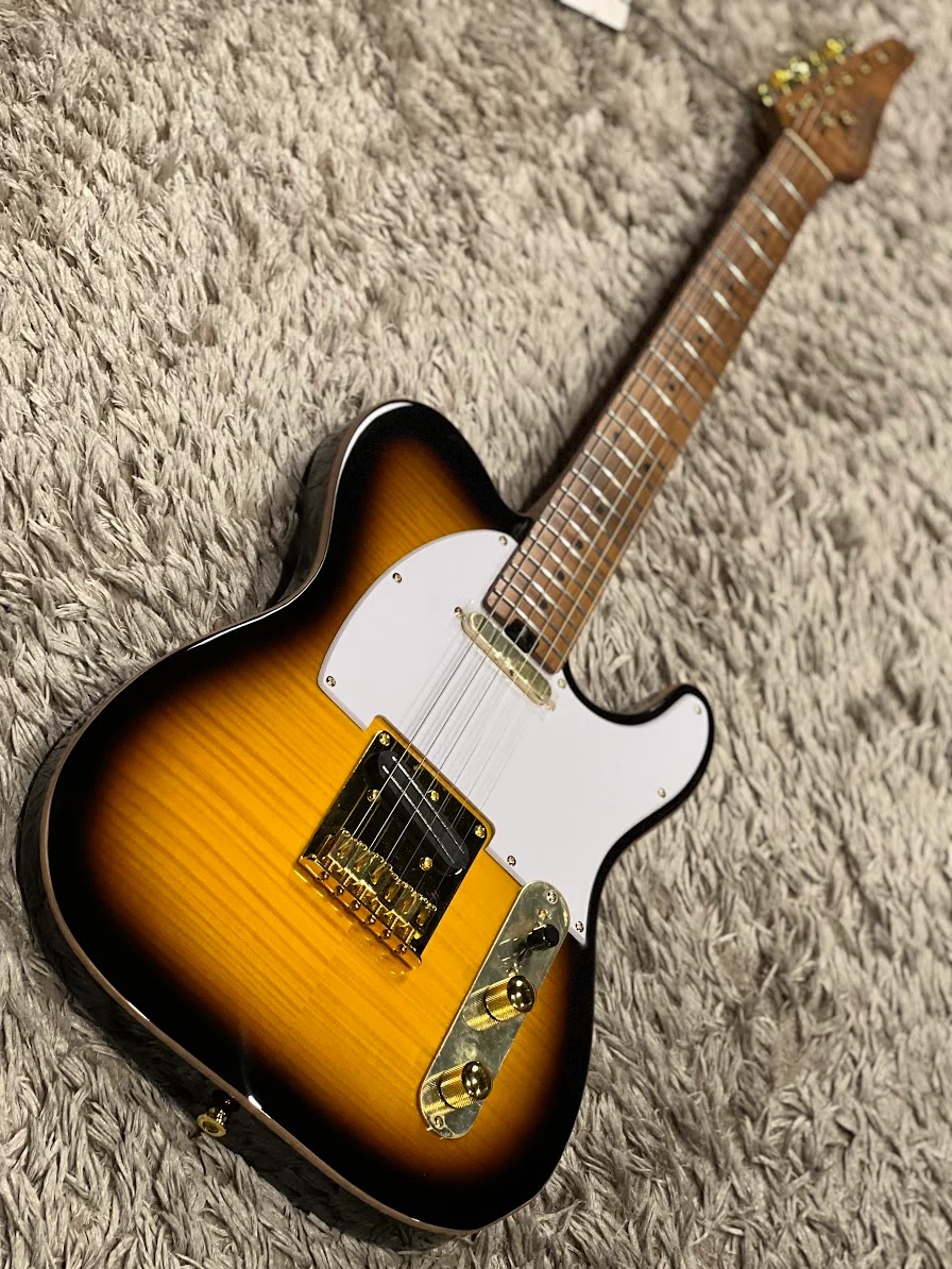 Soloking MT-1 FM 22 Deluxe Hotrail with One Piece Roasted Flame Neck in Brown Sunburst - Image 3