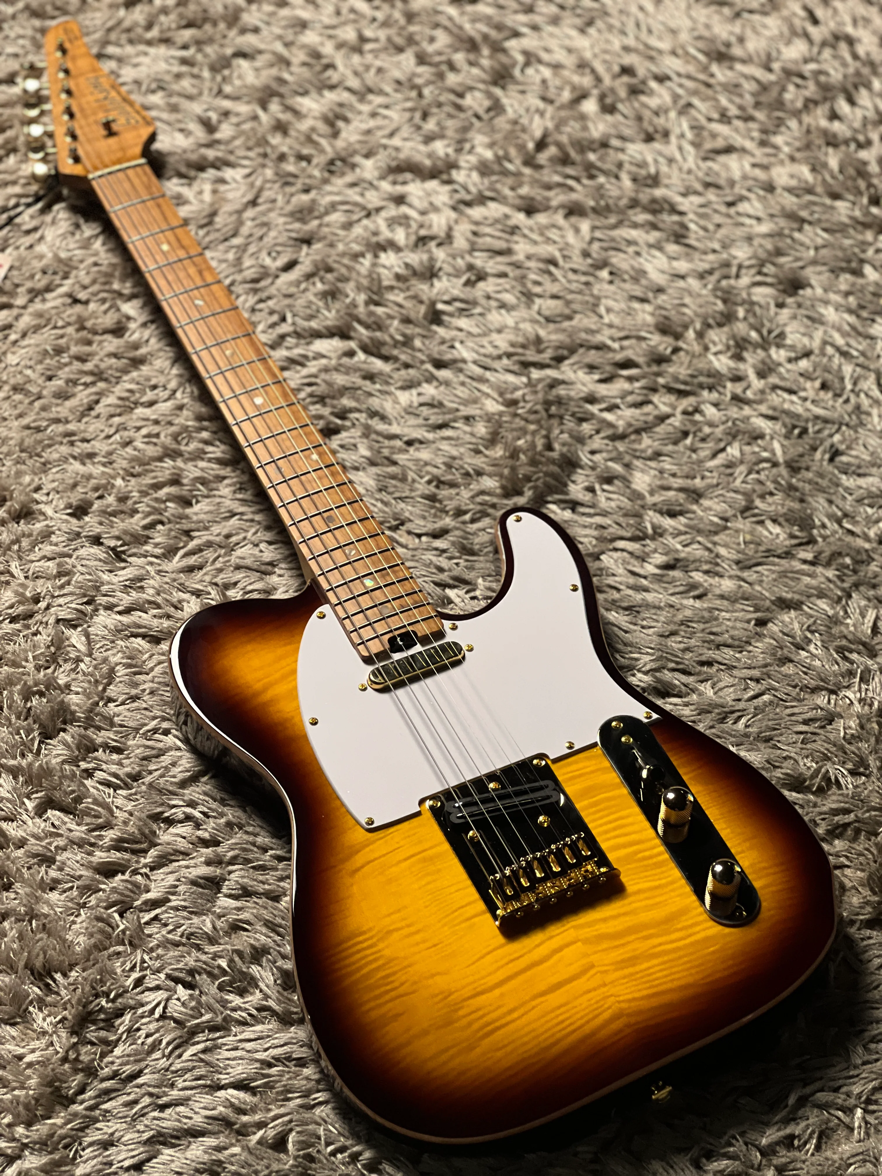 Soloking MT-1 FM 22 Deluxe Hotrail with One Piece Roasted Flame Neck in Brown Sunburst - Image 8