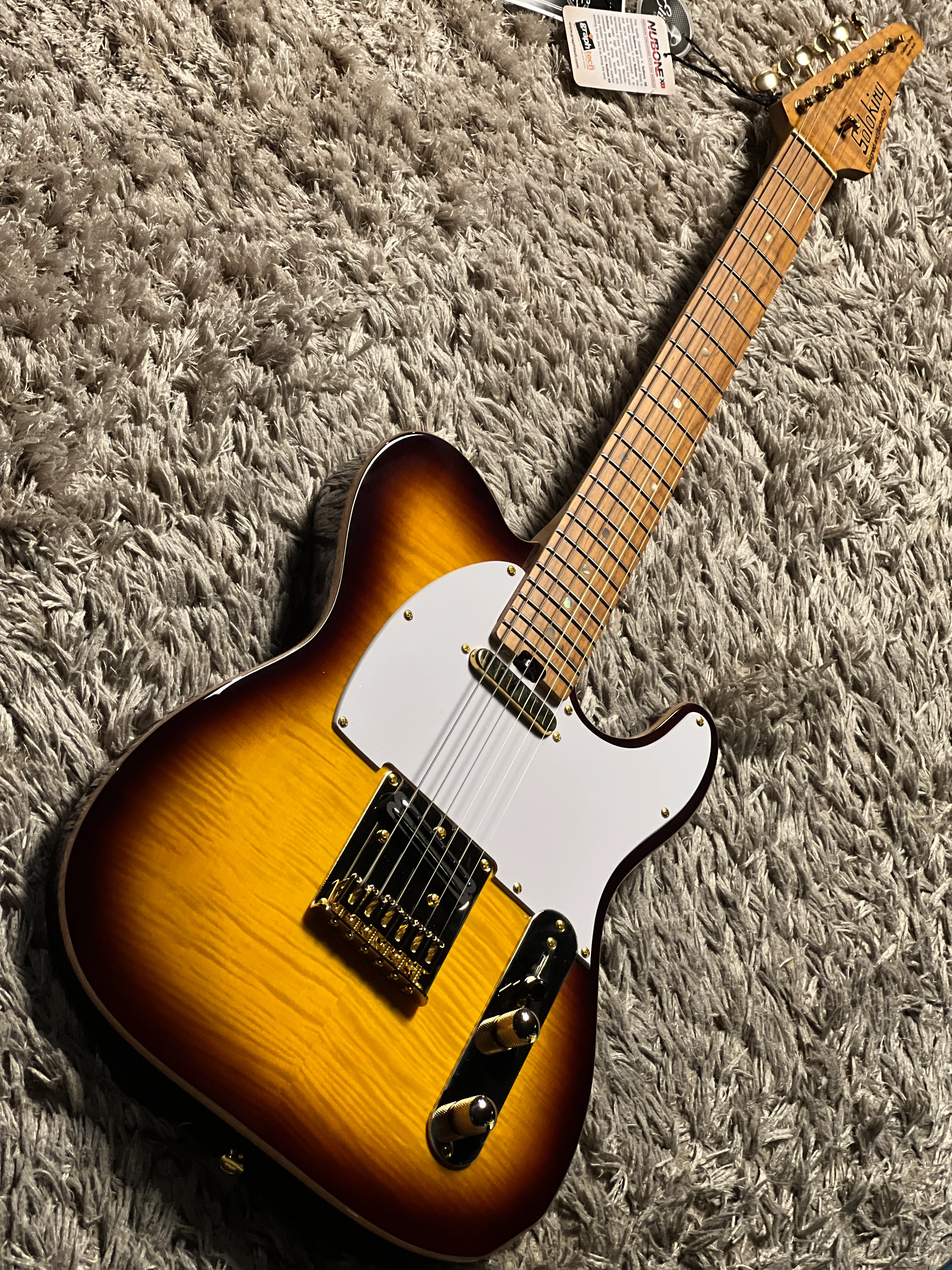 Soloking MT-1 FM 22 Deluxe Hotrail with One Piece Roasted Flame Neck in Brown Sunburst - Image 9