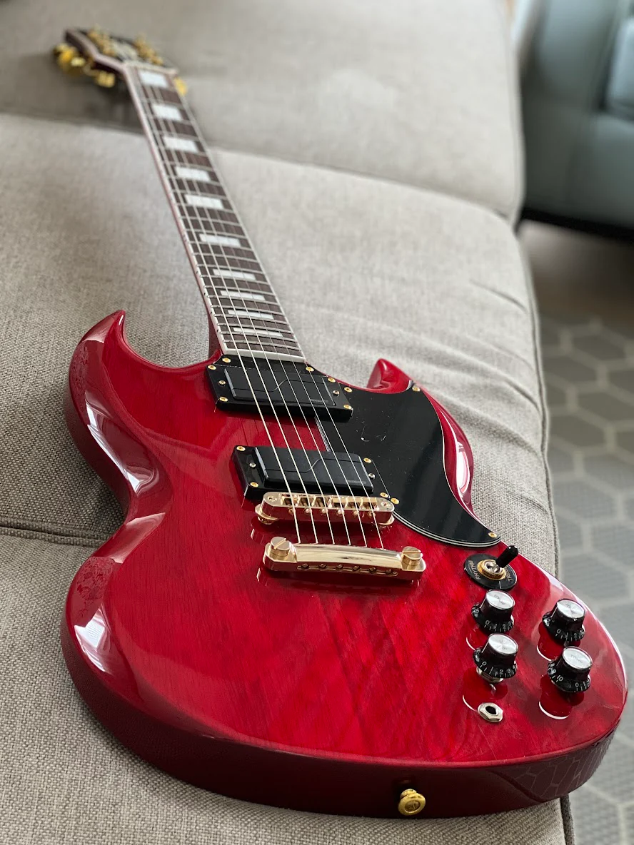 Soloking SG60 in Transparent Red Cherry MOD with Fishman Fluence - Image 3