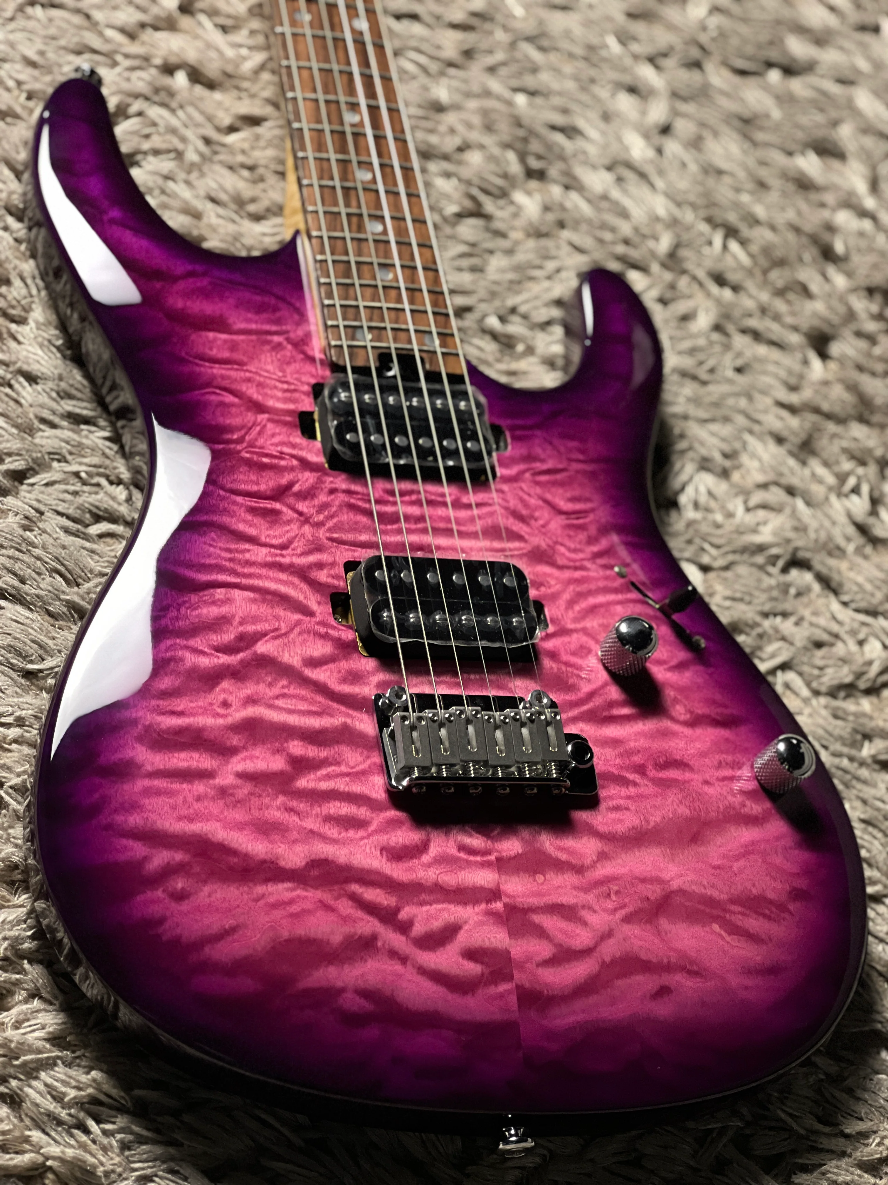 Soloking SM-24 HH QM Shredmaster with Rosewood FB in Black Purple Burst - Image 3