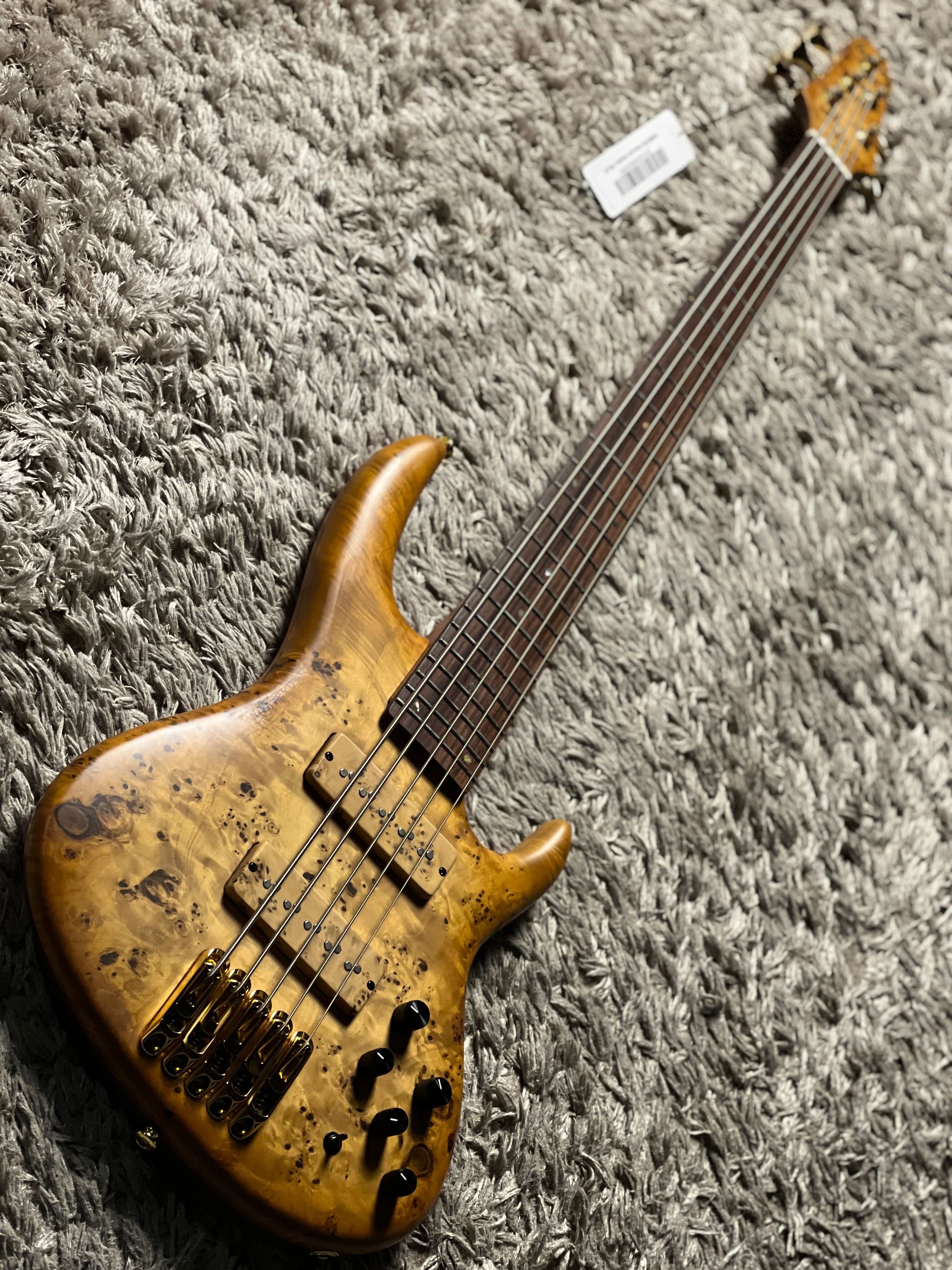 Soloking SWB550 Artisan Bass 5 String with Poplar Burl Top in Natural Amber Burst - Image 3