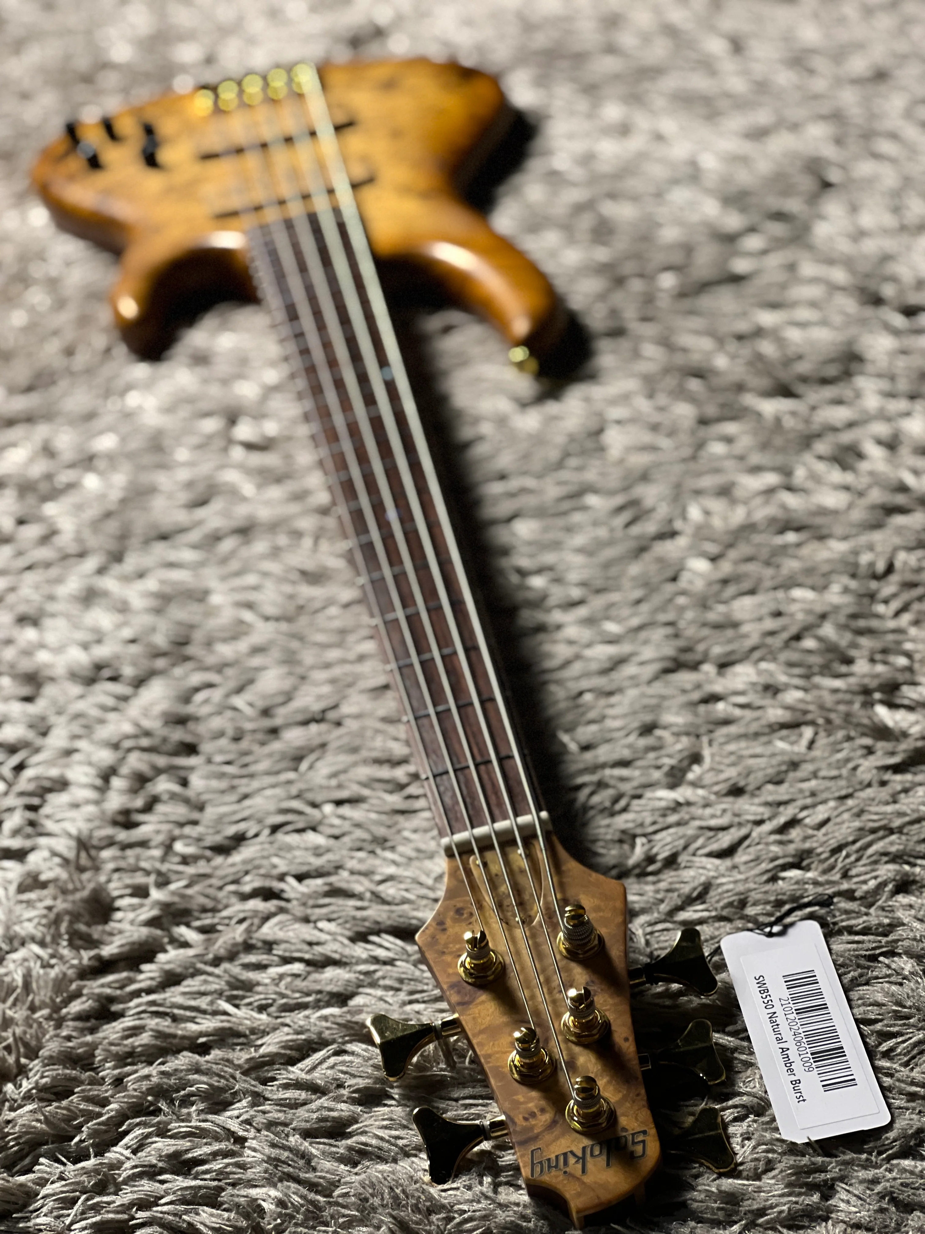 Soloking SWB550 Artisan Bass 5 String with Poplar Burl Top in Natural Amber Burst - Image 7