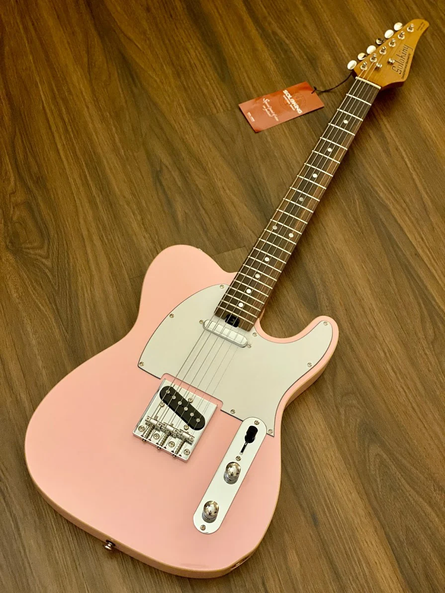 Soloking T-1B Vintage MKII with Roasted Maple Neck and Rosewood FB in Shell Pink - Image 2