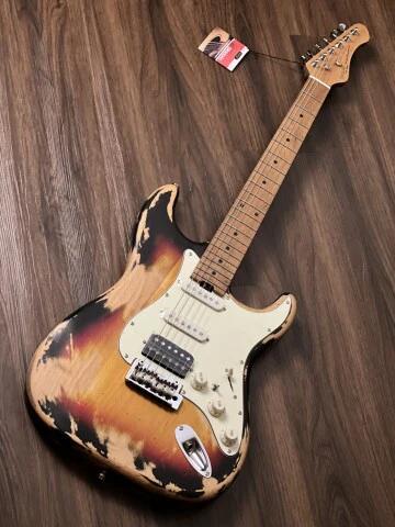 SQOE SEST960 HSS Roasted Maple Series in 3-Tone Sunburst Heavy Relic - Image 2
