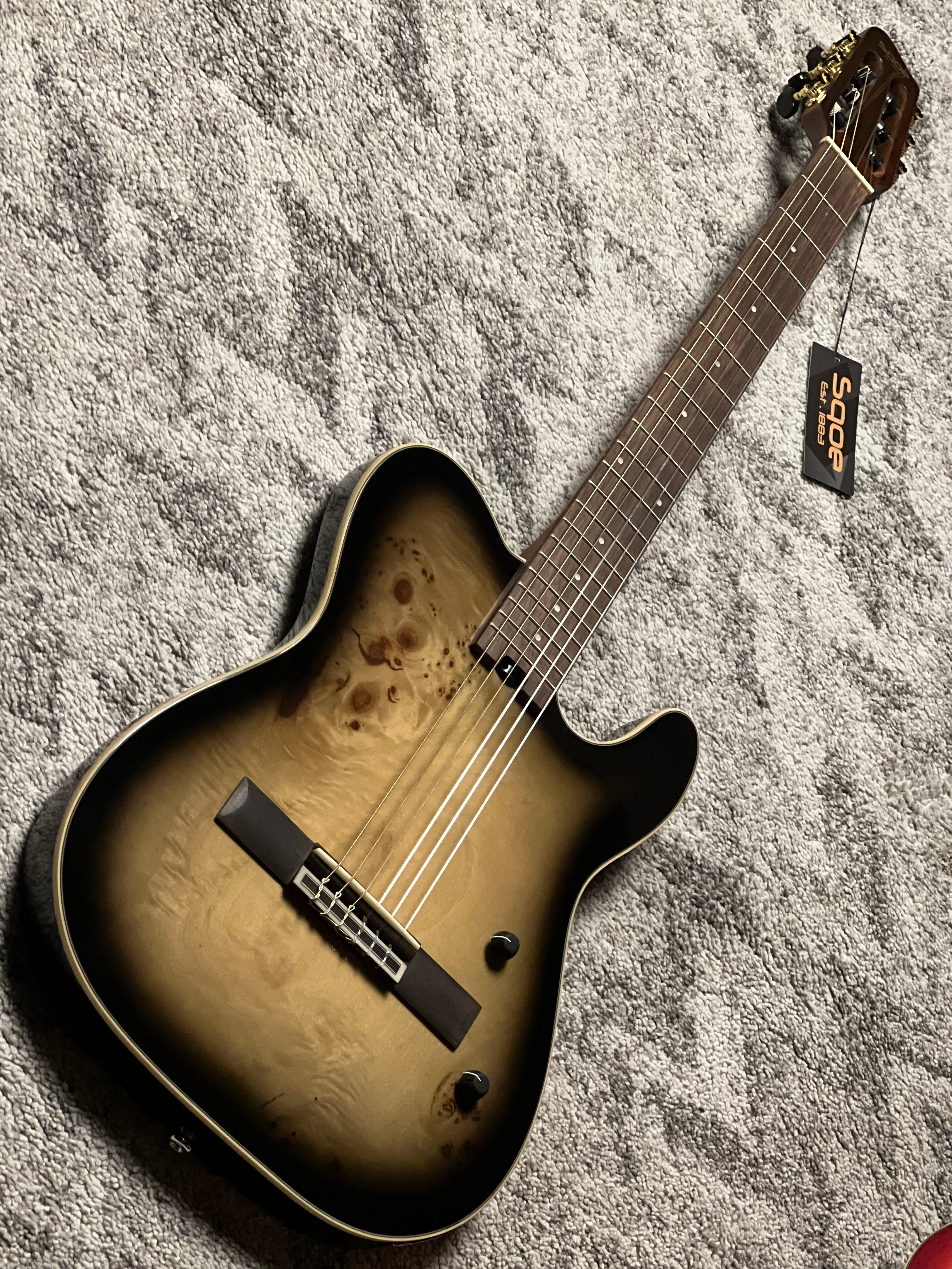 SQOE Spain SEGD-600 Nylon Electric Guitar with Piezo in Aurora Black - Image 3