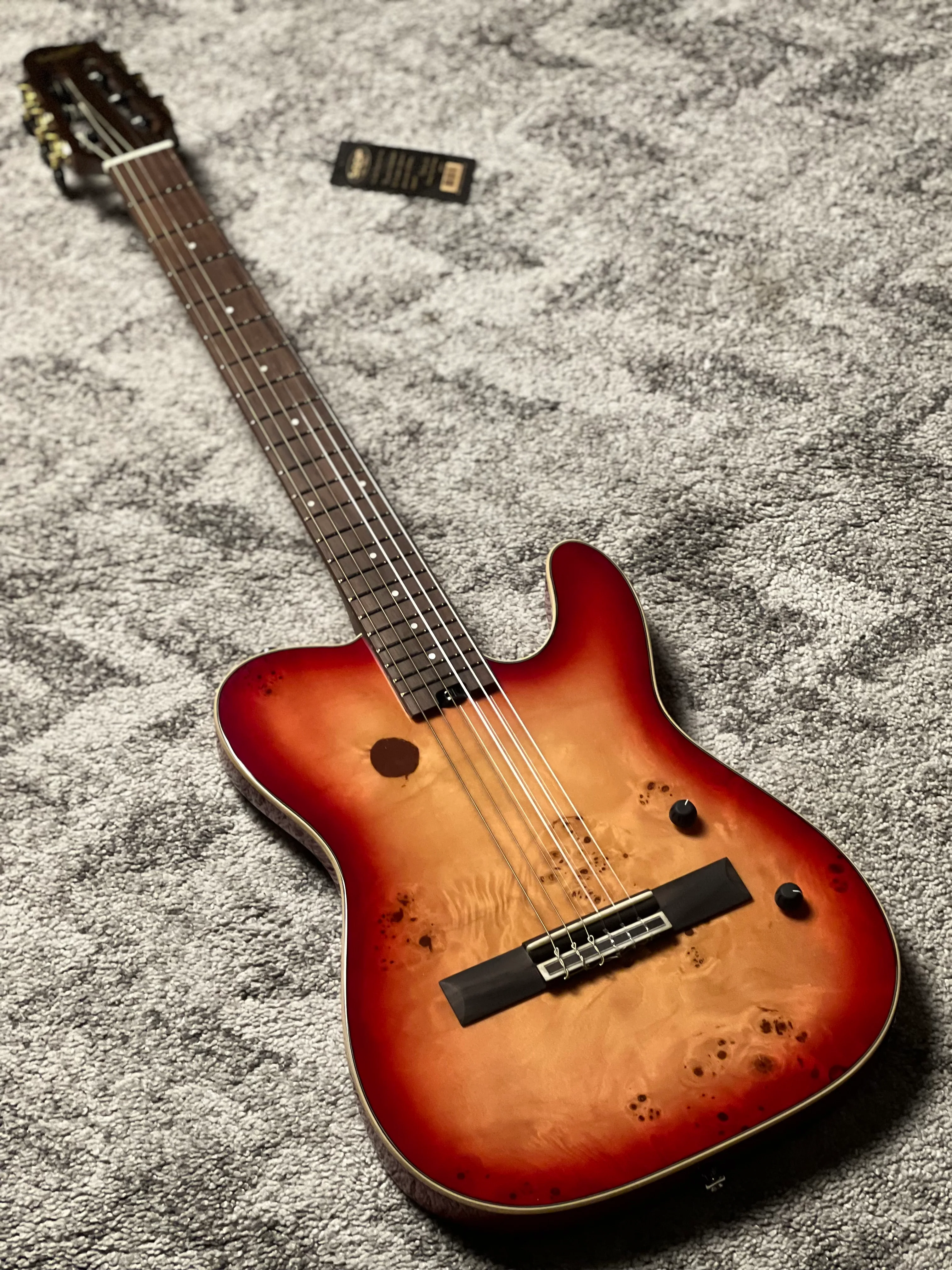 SQOE Spain SEGD-600 Nylon Electric Guitar with Piezo in Cherry Sunburst - Image 2