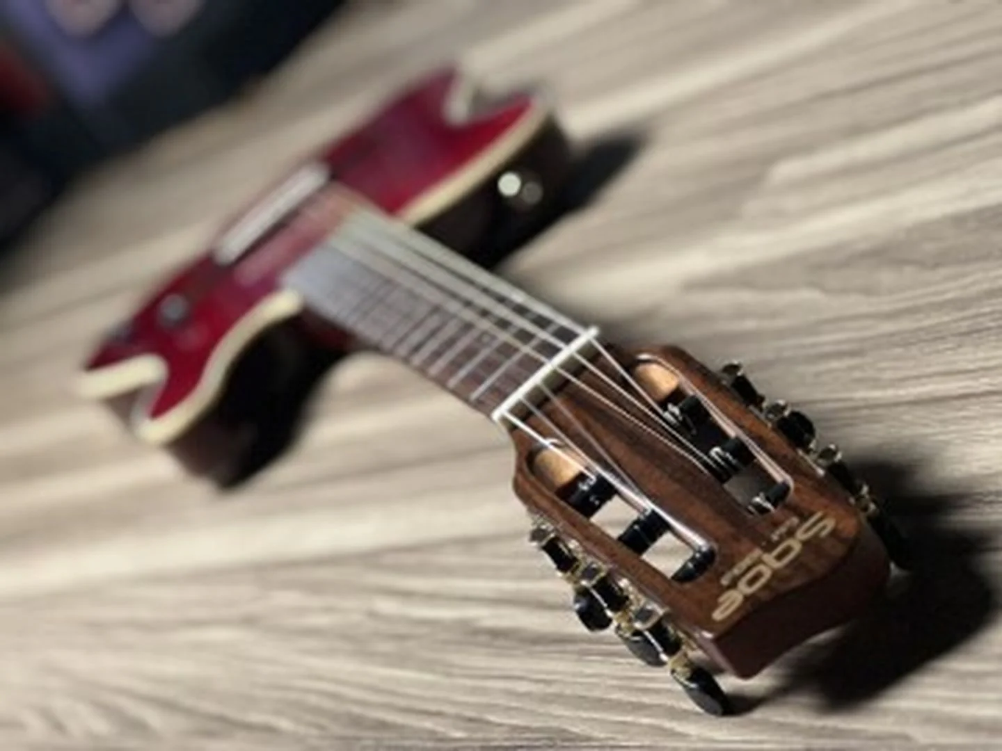 SQOE Spain SEGD900 Flamed Top Nylon Electric Guitar with Piezo in Dark Cherry Red - Image 5