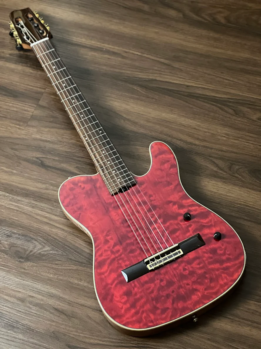 SQOE Spain SEGD900 Nylon Electric Guitar with Piezo in Dark Cherry Red - Image 2