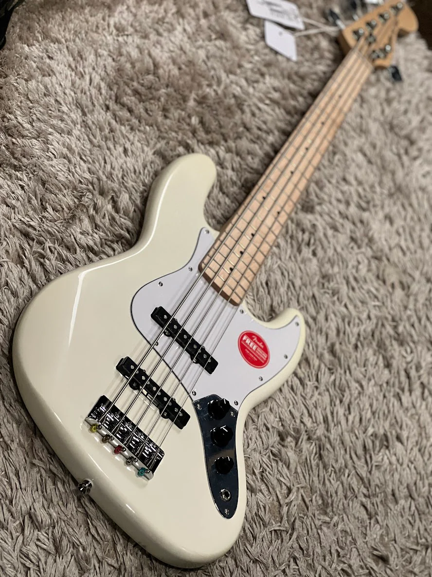 Squier Affinity Series Jazz Bass V 5 String Electric Bass with Maple FB in Olympic White - Image 2
