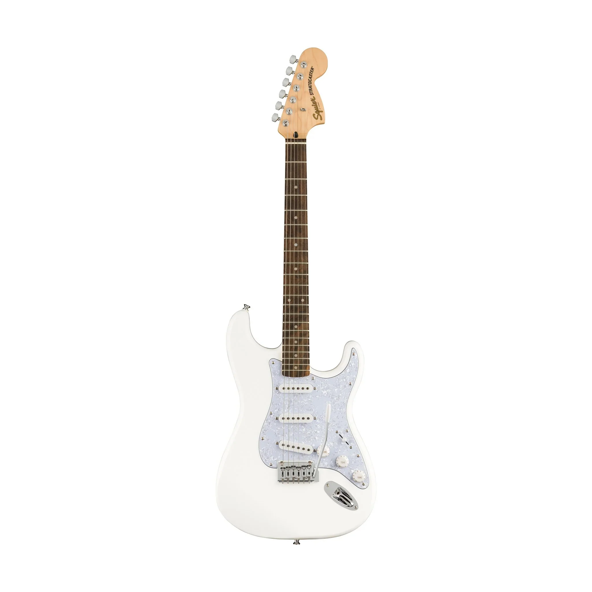 Squier FSR Affinity Series Stratocaster w/White Pearloid Pickguard and Laurel FB in Arctic White - Image 7