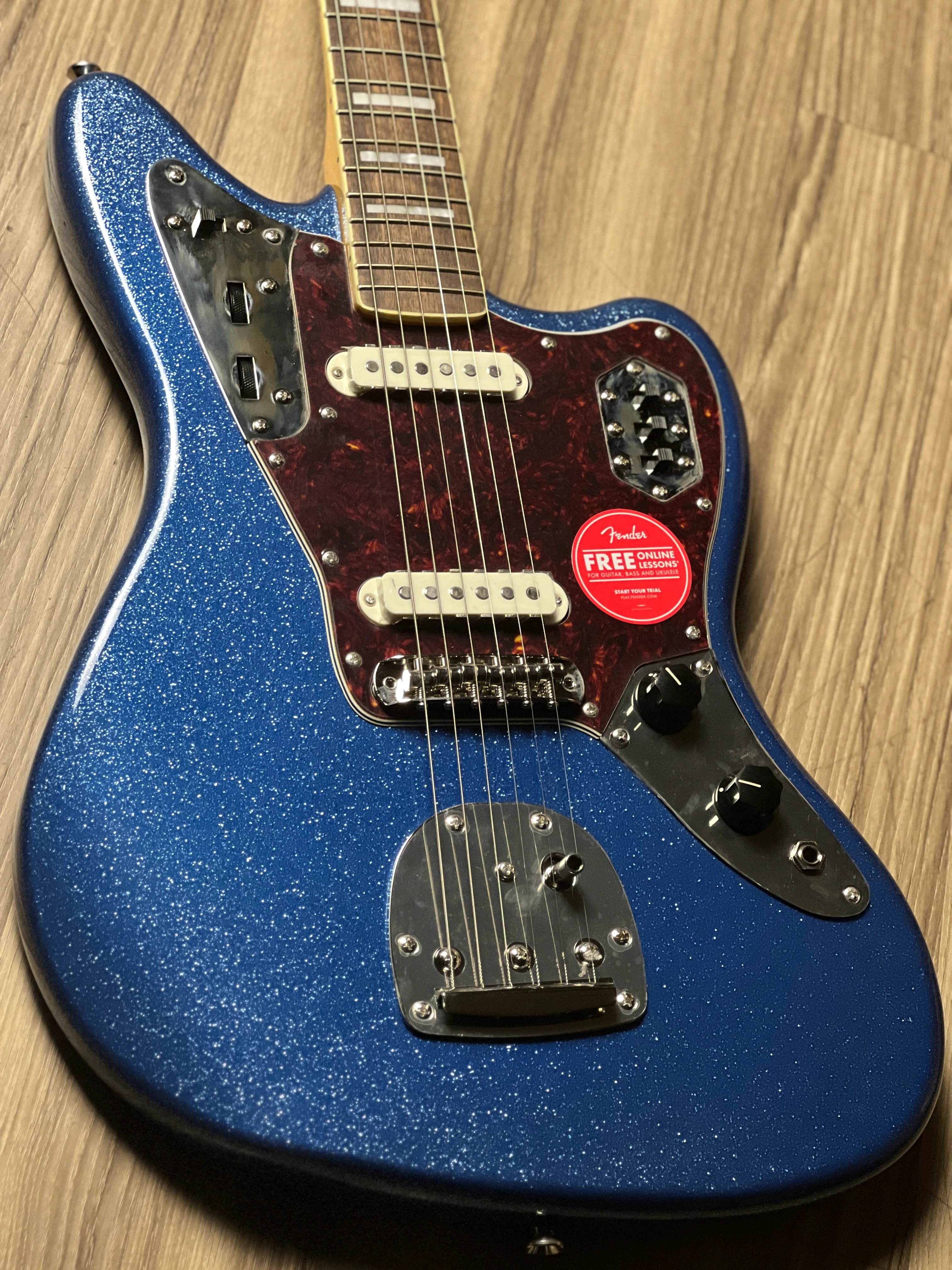 Squier FSR Classic Vibe 70s Jaguar with Laurel FB in Blue Sparkle - Image 2