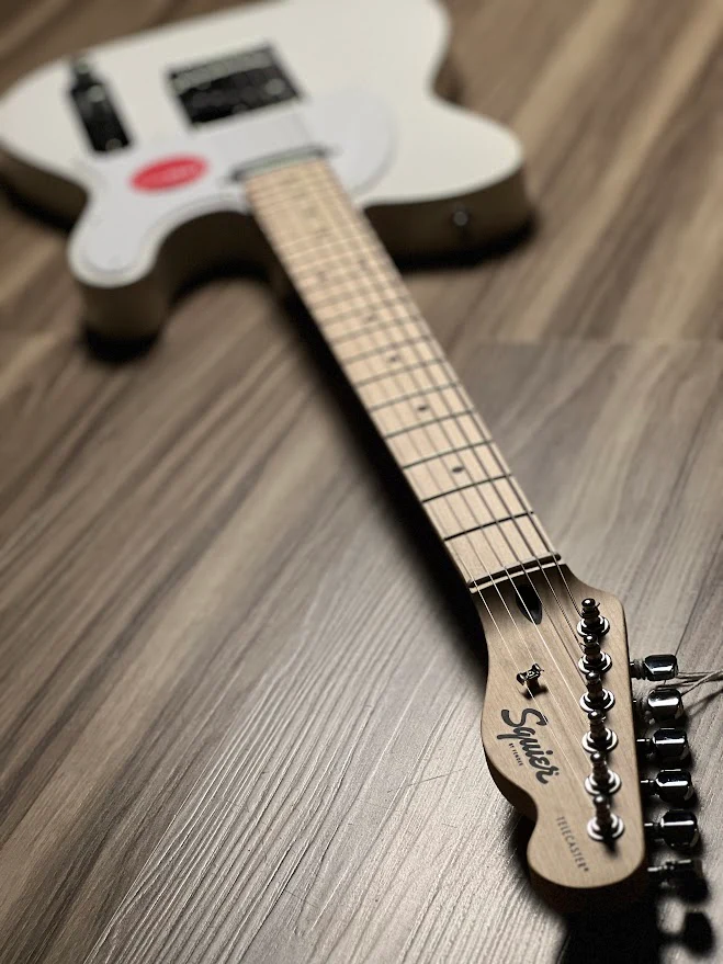 Squier FSR Sonic Telecaster Electric Guitar w/White Pickguard with Maple FB in Arctic White - Image 5