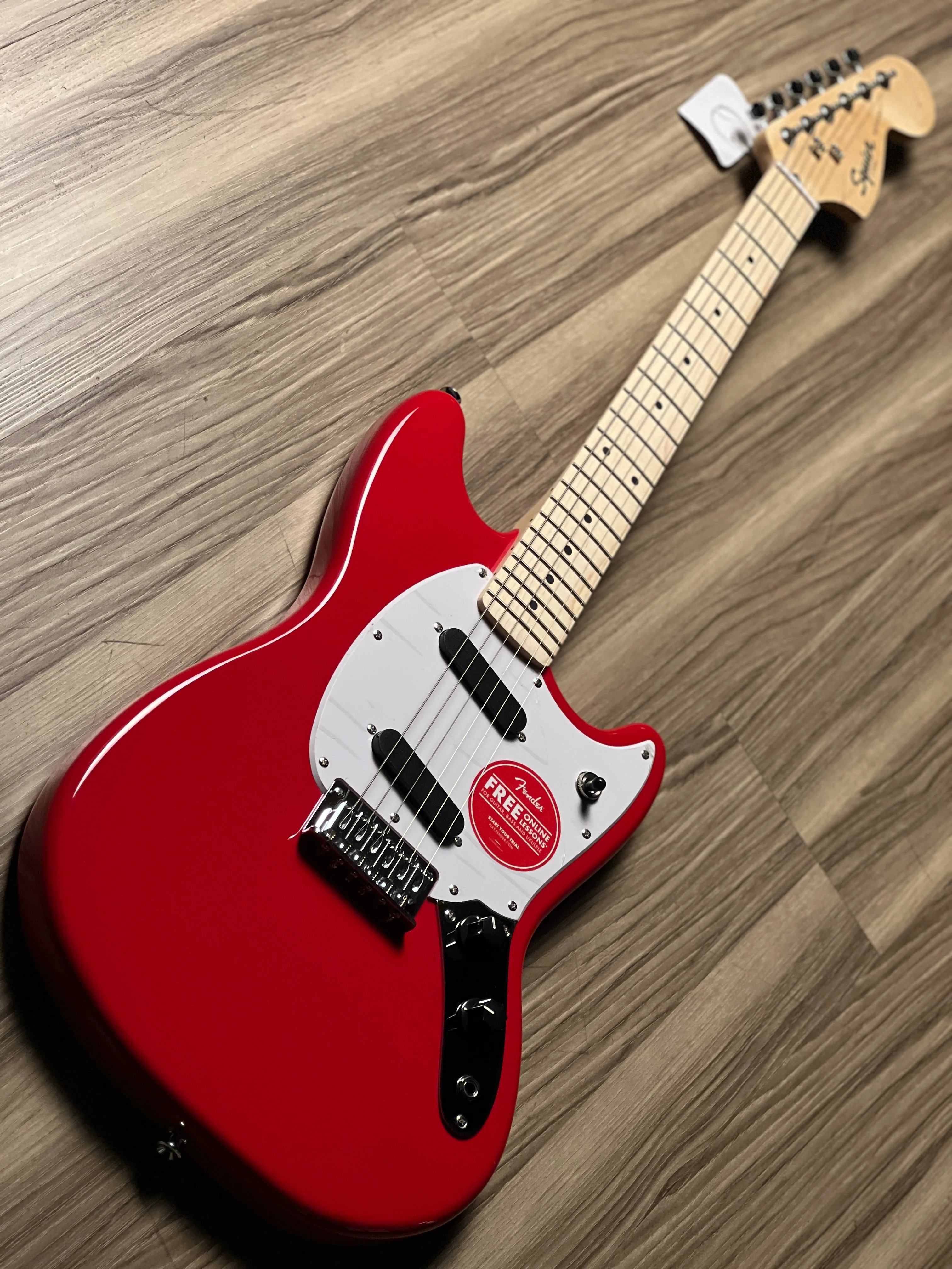 Squier Sonic Mustang with White Pickguard and Maple FB in Torino Red - Image 3