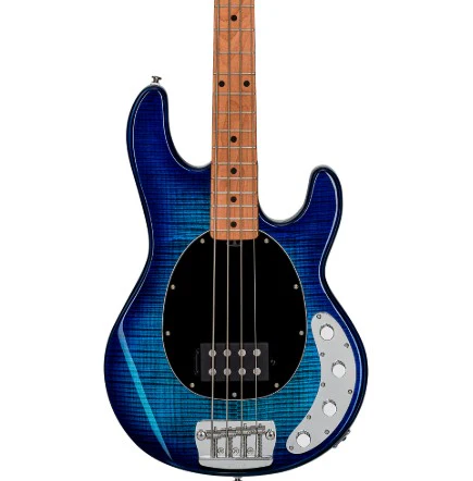 Sterling by Music Man Ray34 Flame Maple Top Bass in Neptune Blue - Image 2
