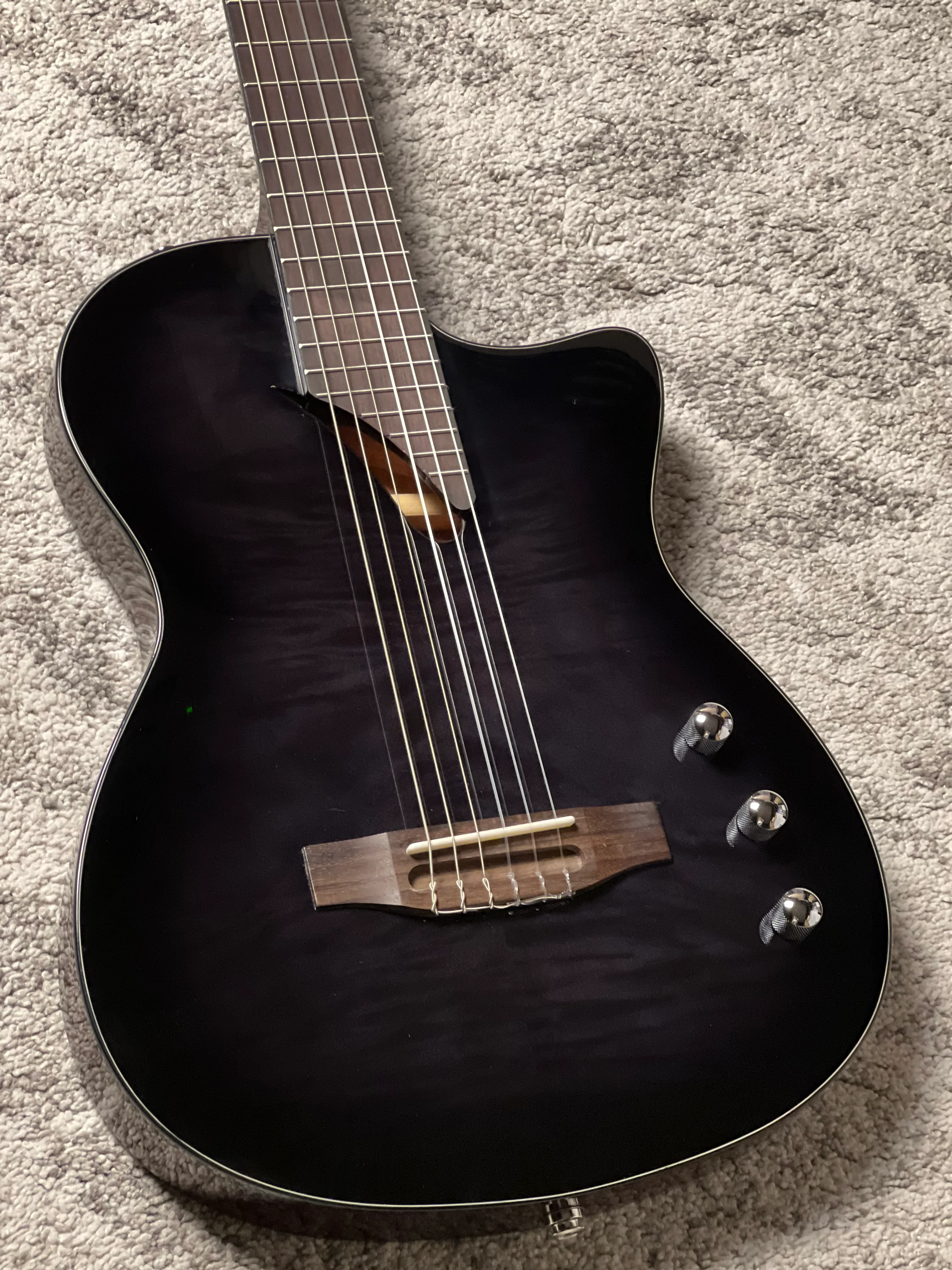 Tanglewood EM DC8 Nylon Thinline with Preamp in Black - Image 4