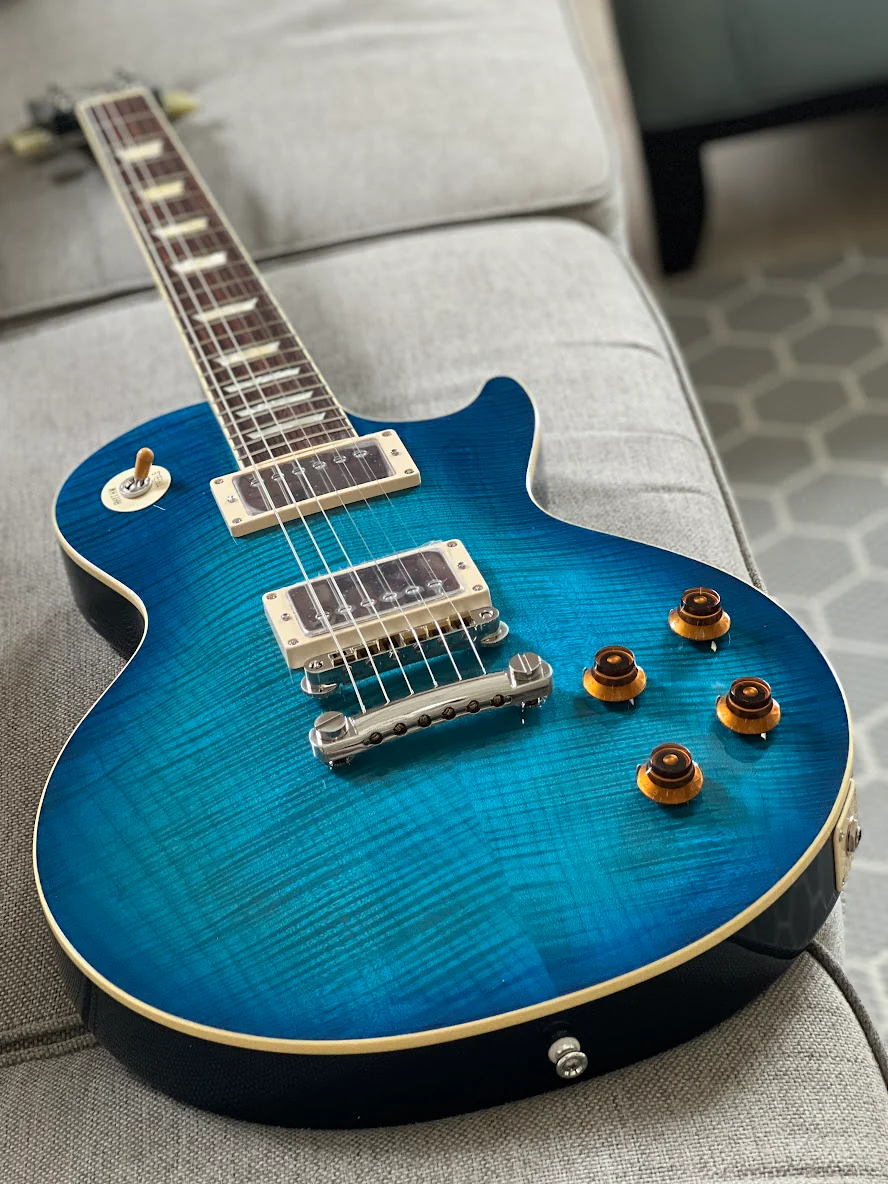 Tokai Love Rock Custom Shop LS-200F 5A OBB Premium Series 5A Solid Flame Top Ocean Blue Burst 2246467 - Image 3
