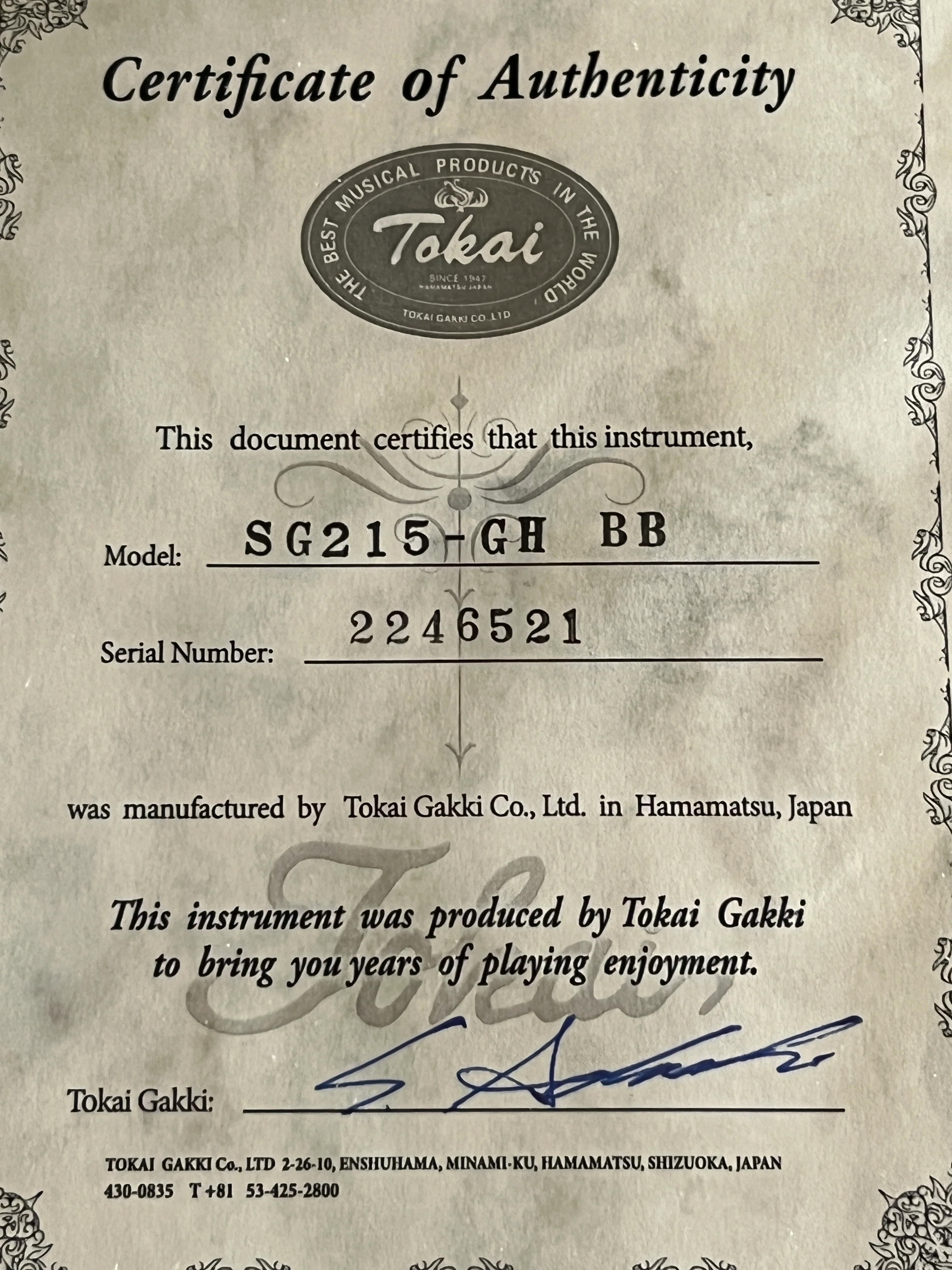 Tokai SG-215 GH BB Premium Series Japan in Black Beauty with Gold Hardware 2246521 - Image 7
